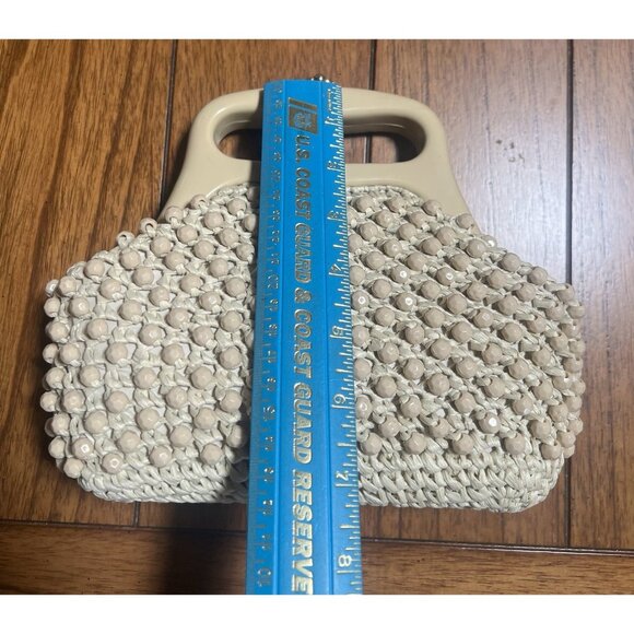 Gaymode Italy Purse Raffia Beaded Cream Beige Celluloid Handle 8” x 8” Clean - Picture 15 of 16